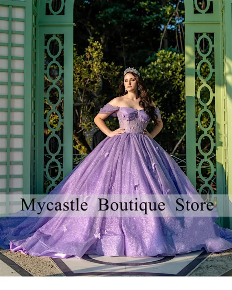 Šviesiai Violetinės spalvos Puošnios Quinceanera Suknelės 2024 nuo Peties Saldus 16 Suknelės Kamuolys Suknelė Gimtadienio Suknelė Nėriniai -up vestido